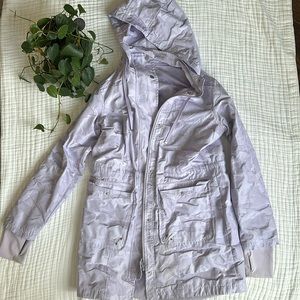 Purple camo raincoat